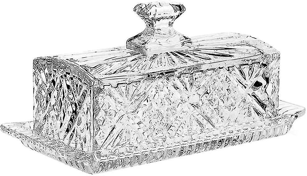 Crystal Clear Glass Butter Keeper With Lid, Antique Look - Rectangular Butter Bowl For Cake And Dessert Display/yy