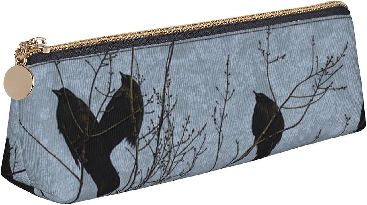 مقلمة جلدية بطباعة Black Crow Birds - حقيبة قلم بسحاب للمدرسة والعمل والمكتب ، Black Crow Birds ، مقاس واحد ، على الطراز الأوروبي والأمريكي8073
