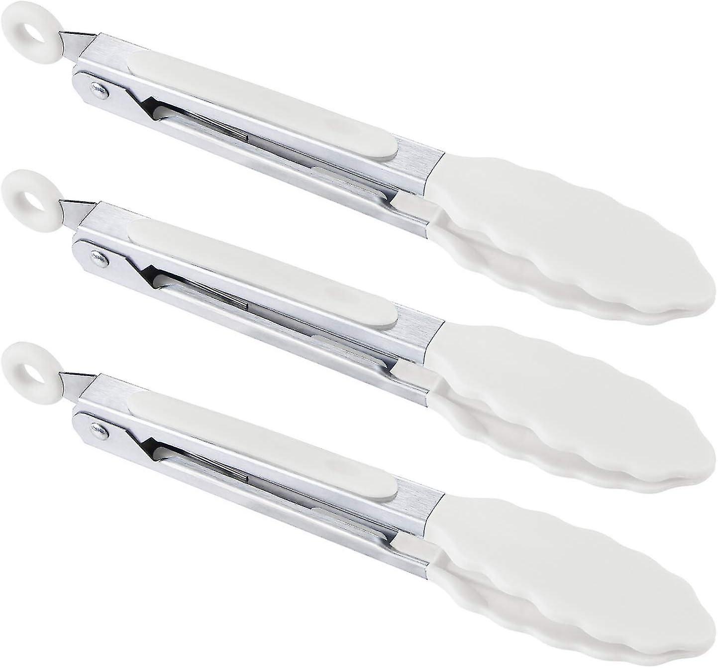 Mini Silicone Serving Tongs Set 7" 7 inch Snow White