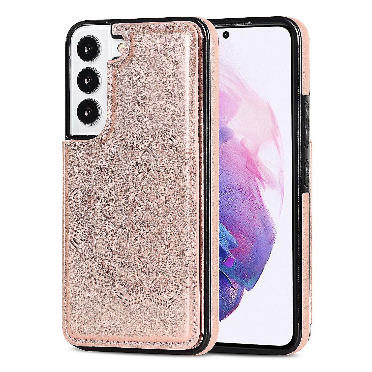  Elegant Flower Pattern Case For Samsung S23 With Card Slots, Pu Leather Material, Double Buttons, Wallet Function, Fall Protection, Stand Function