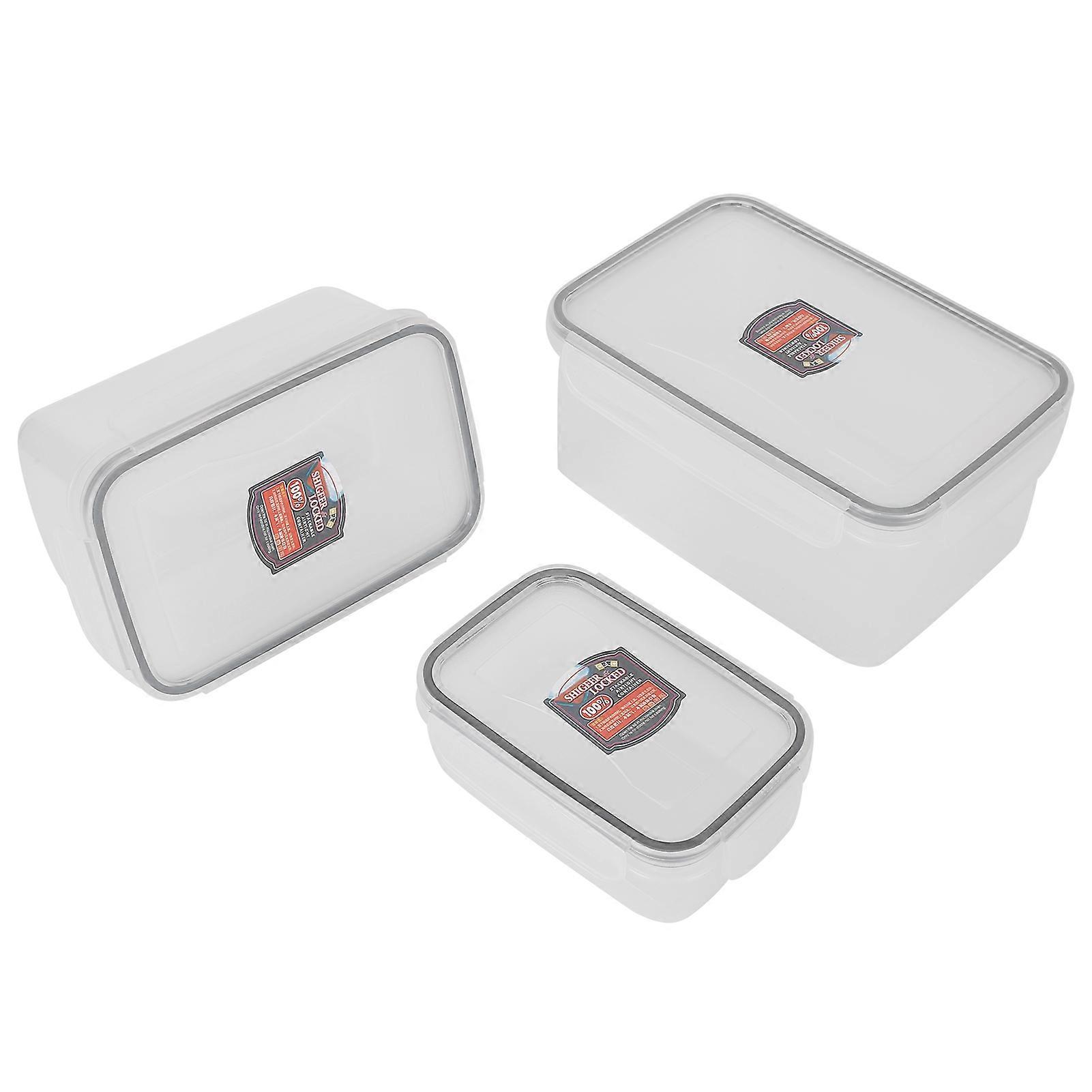 3Pcs Airtight Food Storage Containers Set, Transparent, 0.52L-2.2L