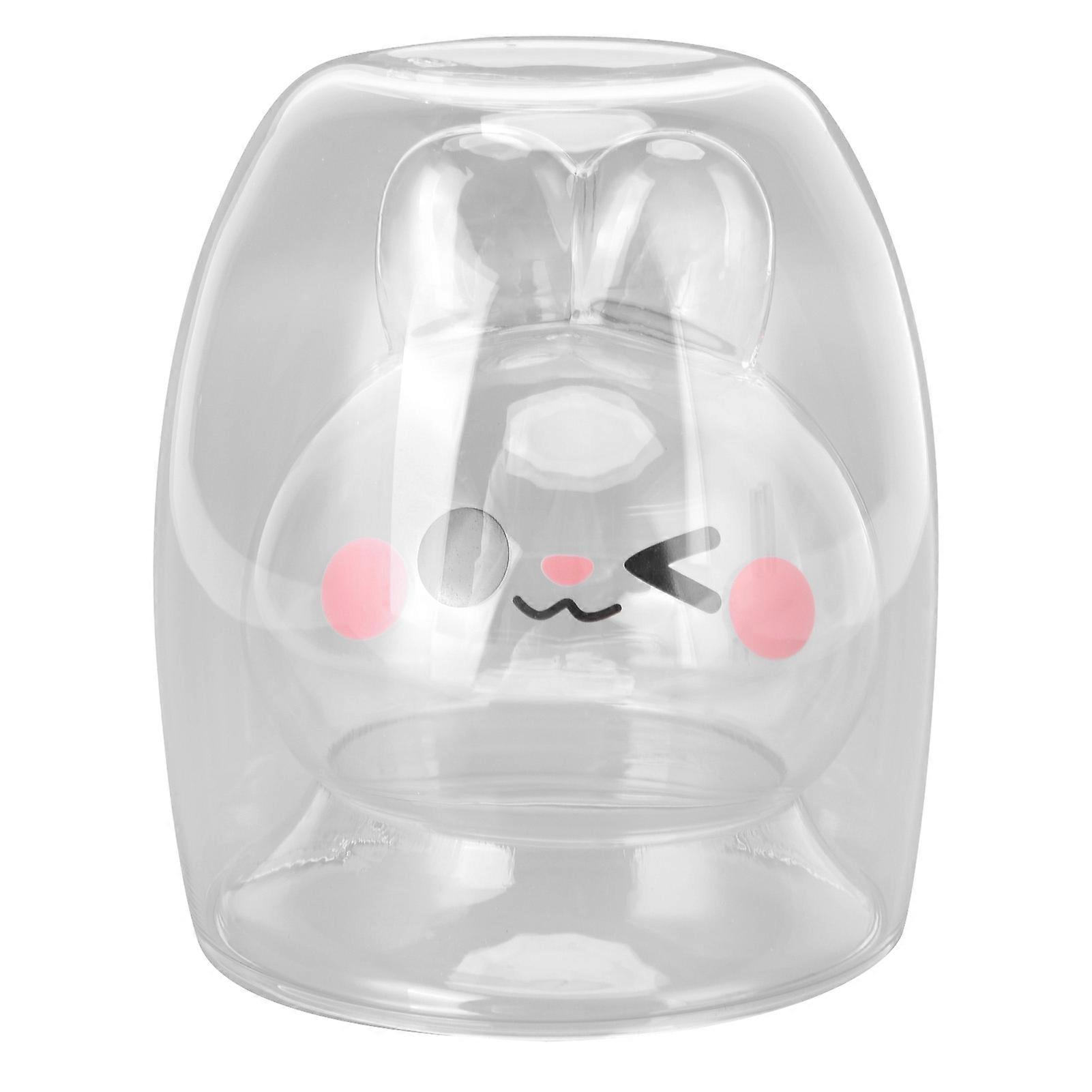 Dubbelvägg Glas Kanin Design 300 ml mjölkkaffe tekopp för mikrovågsugn diskmaskinTransparent interiör