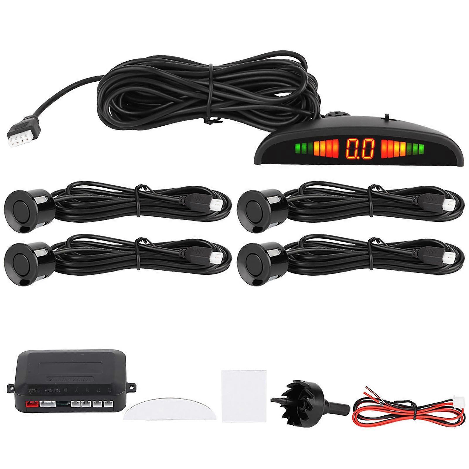 4 Parking Sensors Buzzer Car Reverse Backup Rear Radar LED System Sound Alarm Universal