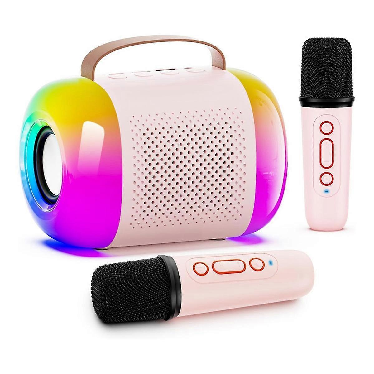 Mini Karaoke Machine for Kids and Adults, Portable Bluetooth Speaker with 2 Wireless Microphones an