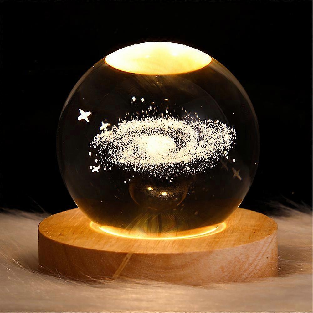 3d Galaxy Solar System Crystal Ball Noite Luz Saturno Planetas Laser Gravura Cama Lâmpada com Stand Xmas Presente