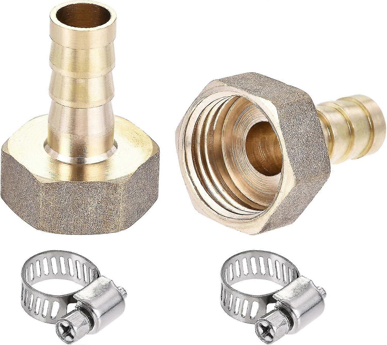 map Brass Barb Hose Fitting Connector Adapter 10mm Barbed x G1/2 Female Pipe with Hose Clamp 2Set