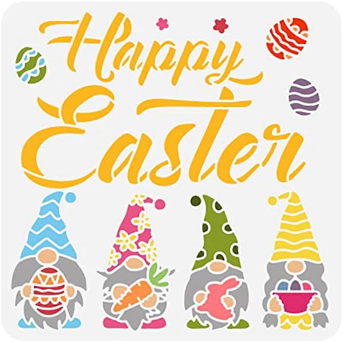 1pc Happy Easter Gnome Painting Stencils Dwarf Egg Pattern Reusable Plastic Template