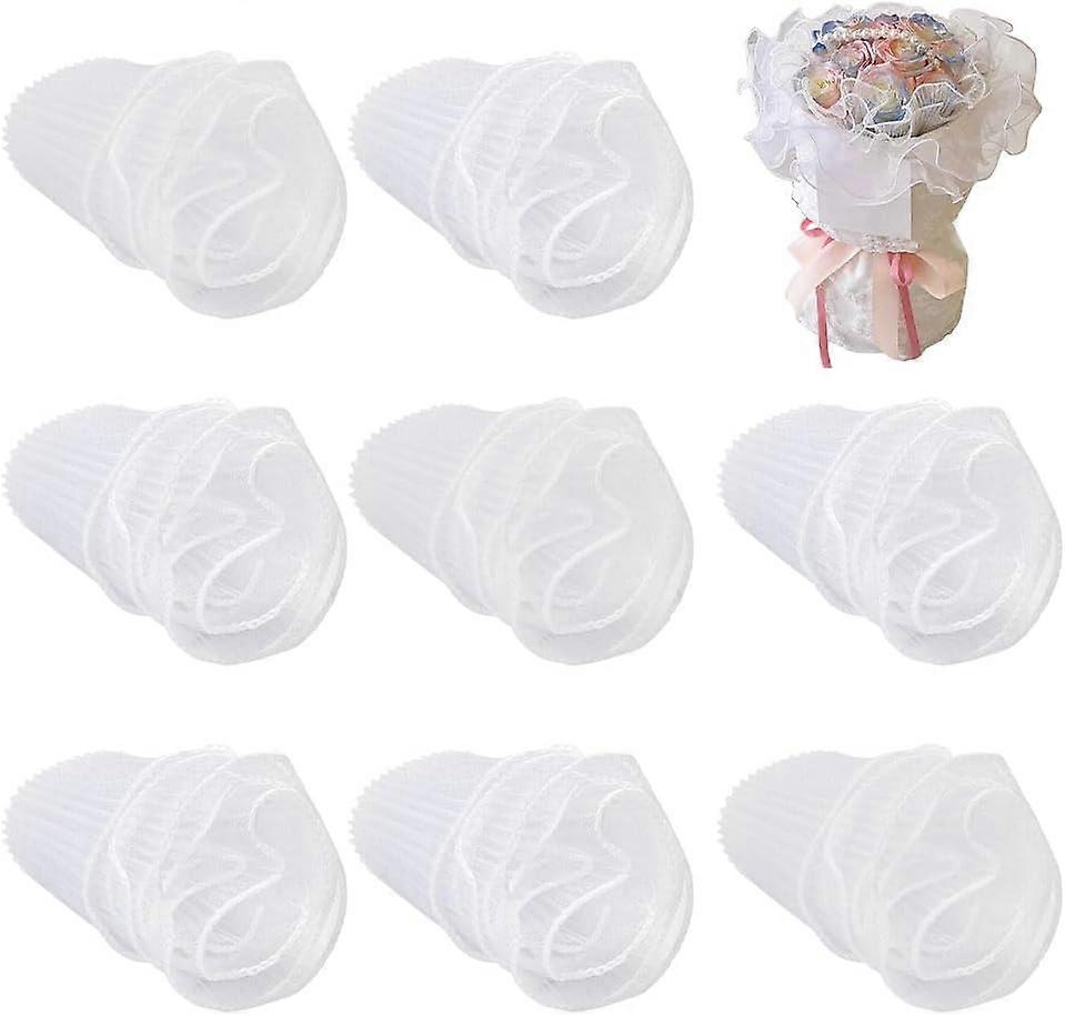8Pcs Flower Wrapping Mesh Paper 16.5x4.3 3-layer Pleated Net Bouquet Packaging Ribbon White Wrinkled Wavy Yarn for Wedding Decor Florist Supplies Gift