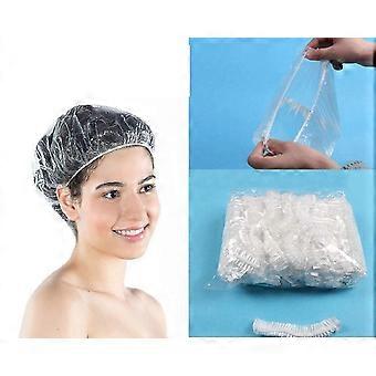 100 Clear Disposable Plastic Shower Caps - Large Elastic Thick Bath Cap for Women