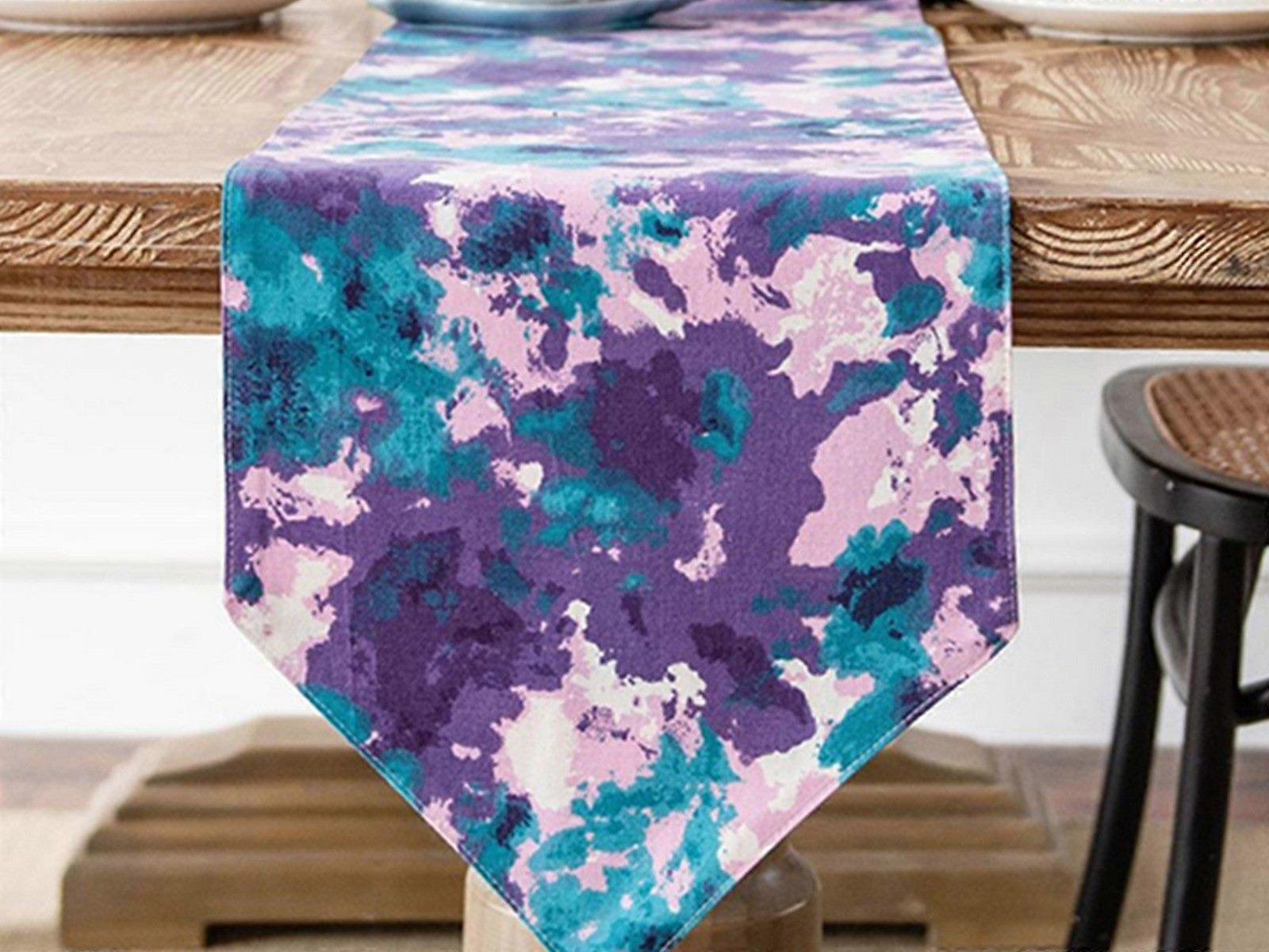 220x30cm Dye Printed Cotton Linen Table Runner Purple