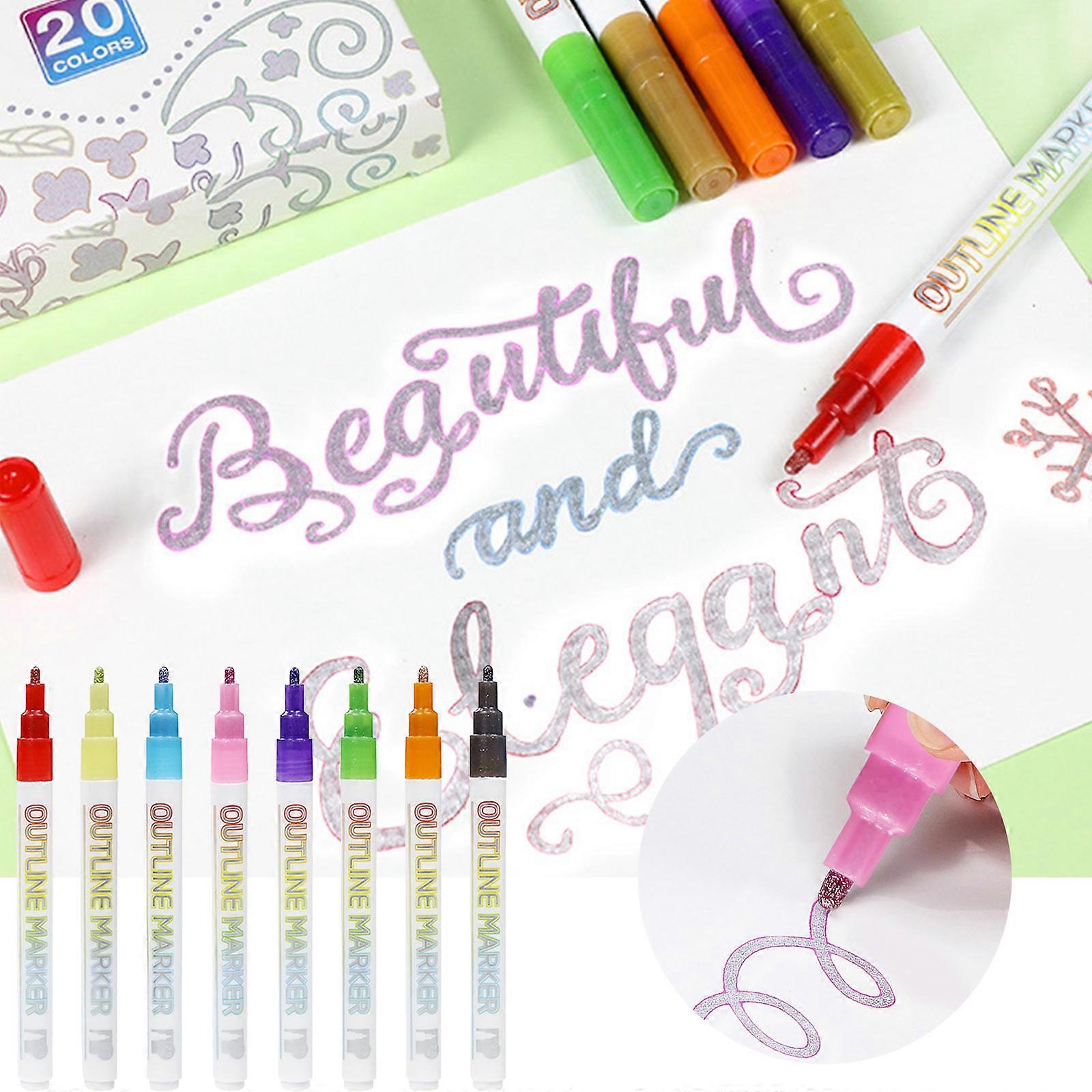 2022 Christmas Outline Marker Set, Double Line Outline Pen Set DIY Handheld Christmas Card Outline Marker Highlighter (8 Colors)10ml