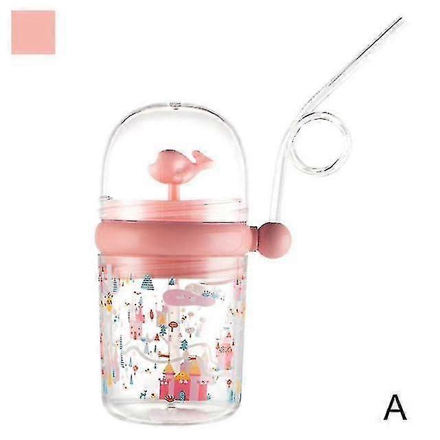 cute Cartoon Pattern Sippy Cup Portable Children's Waterproof Cup(cherry Pink)