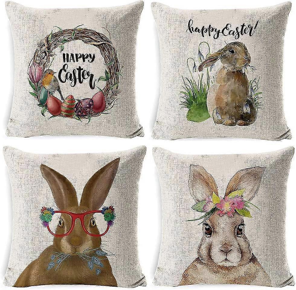 4pcs Easter Pillowcase Bunny Rabbit With Egg Pillowcase 18" X 18"