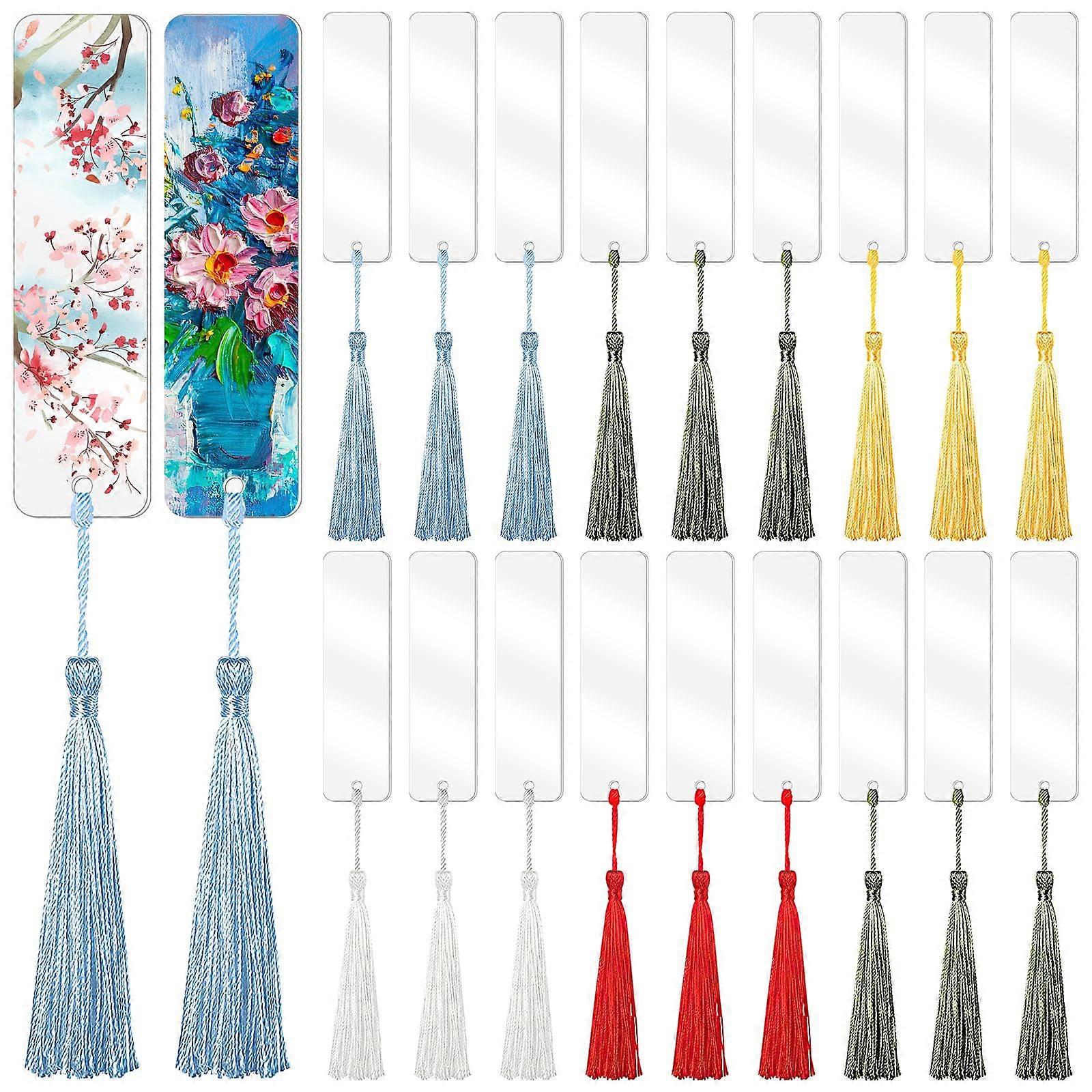 45pcs Acrylic Bookmarks, DIY Blank Bookmarks with 5 color Tassels for DIY
