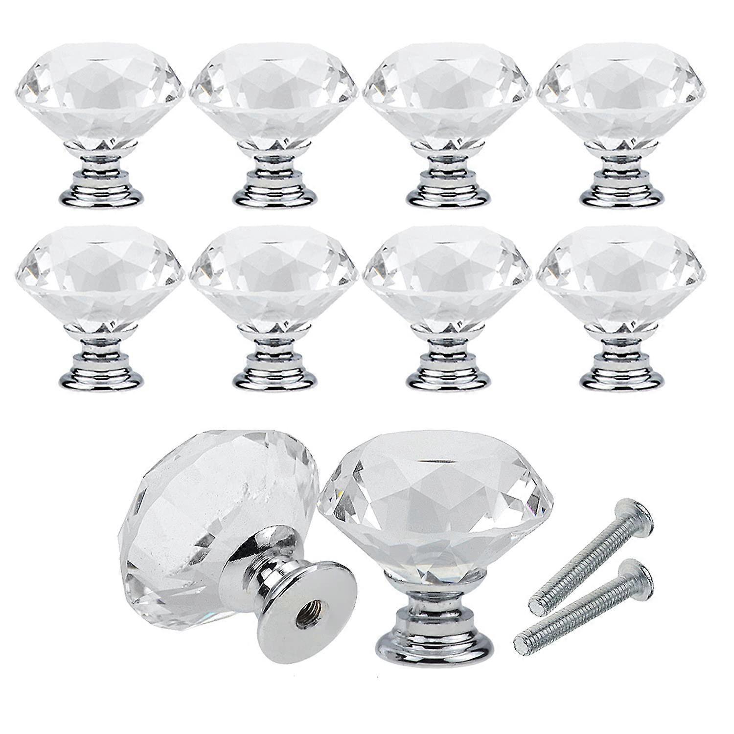 Cabinet Knobs, 10 Pcs 30mm Diamond Clear Crystal Drawer Knobs Pulls Cabinet Handle with Screws for Kitchen,Dresser