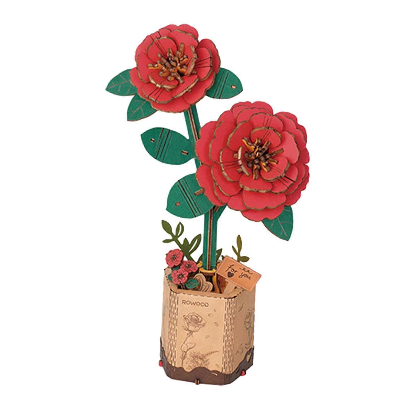 Buchet de flori Construcție Mini cărămizi Buchet de flori Seturi de construcție Mini flori artificiale Blocuri de construcție, camelie roșie