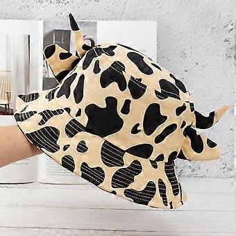 Sombrero de pescador unisex con estampado de vaca Sombrero de vaca de algodón con lindas orejas de cuerno Sombrero de sol de playa de verano Sombrero de pescador Gorra al aire libre (vaca caqui)