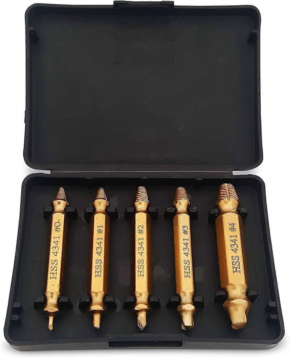 Screw Extractor DIY Tools 5 Piece Set Titanium Plated 4341