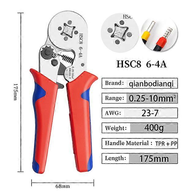 Wire Ferrule Crimping Tools Tube Terminal Crimping Pliers HSC8 6-4 0.25-10mm/6-6 0.25-6mm Electrician Fixtures Wire Tips