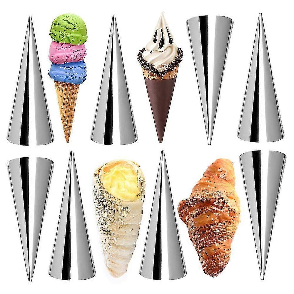 12pcs נירוסטה אפייה קונוסים קרם מאפה Diy קרן תבניות חרוט קונוס מאפה רול קרן עובש אפייה דנמרק כלי עובש סליל גדול - גדול S