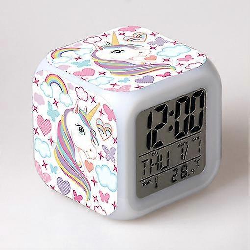 Unicorn Color Alarm Clock Square Clock Student Children Creative Gift Color Changing Alarm Clock
