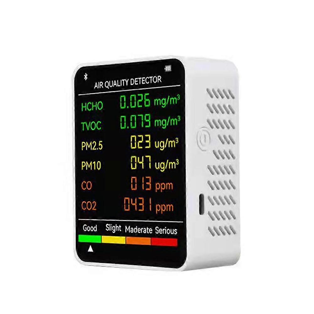 6In1 CO2 מטר PM2.5 PM10 HCHO TVOC CO CO2 צג איכות אוויר רב תכליתי CO פחמן דו חמצני פורמלדהיד צג לבית