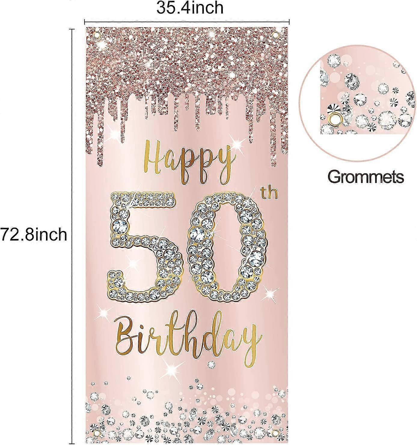 Bng-bng Decorazioni Festa 50° Compleanno In Oro Rosa - Striscione Happy 50th Birthday E 6 Vortici Con Numero 50 Per Donne