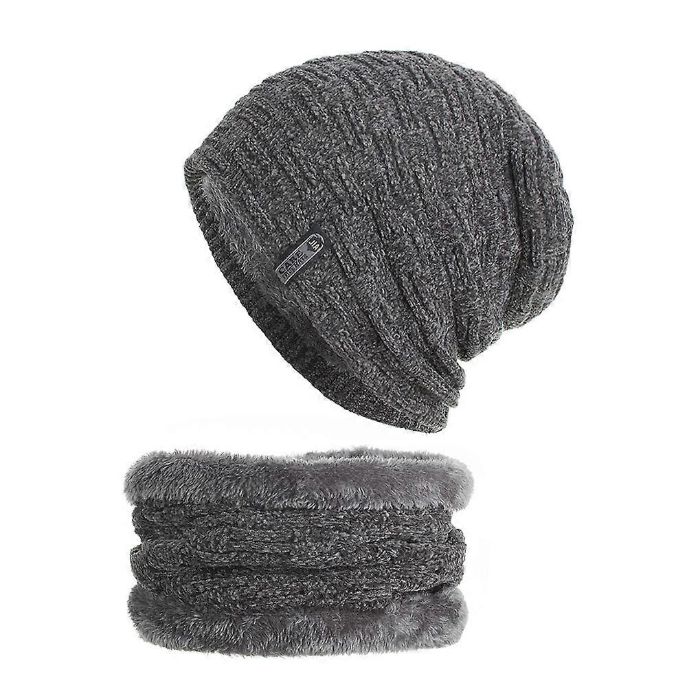 Winter Hat Beanie Hat Scarf Set Soft Thick Hats Warm Skull Caps Grey