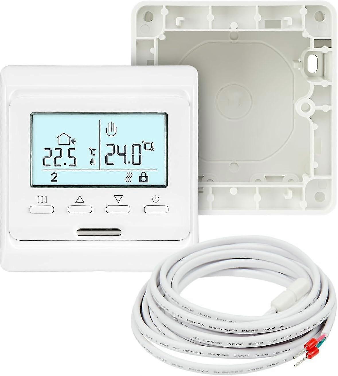 E51 Digital Surface Mounted Thermostat For Underfloor Heating 7 Day Weekly Programme Luminous Display With Floor Sensor Zekai