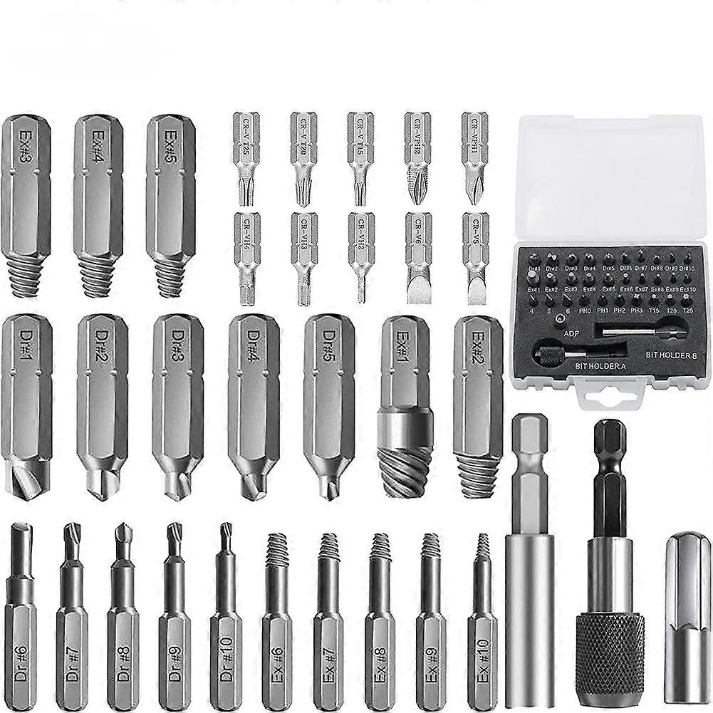 33Pcs Set Damaged Screw Extractor Drill Bit Set Stripped Screw Extractor Kit