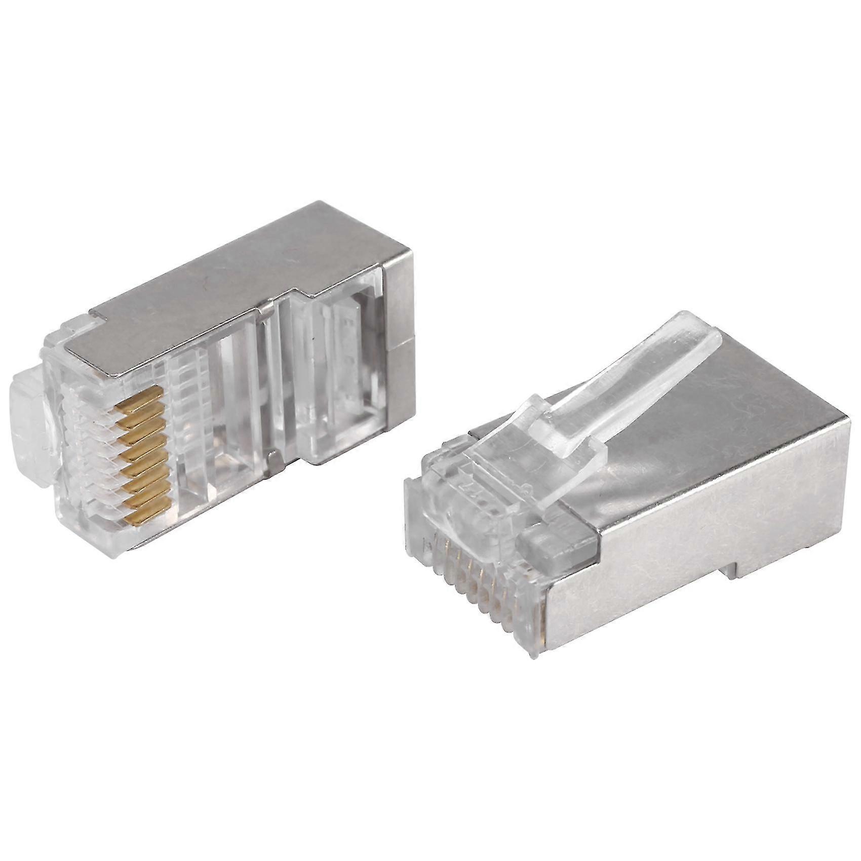 Shielded Rj45 Connector Cat5e Cat6 Crimp Ethernet Connector Stp 8p8c Modular Crystal Head Plugs 100
