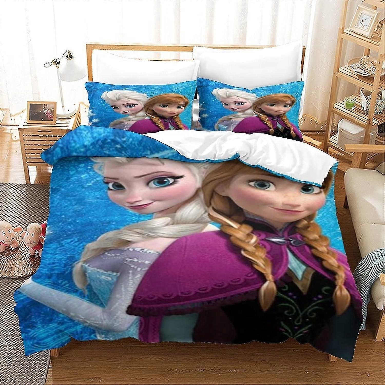 o4265 Lençóis Frozens Capa de Edredão Conjunto de Cama 3D Conjunto de Capa de Edredão Capa de Colcha, Princesa, Fecho de Zíper com Fronha Crianças Lençóis de Cama de Casal fVV42