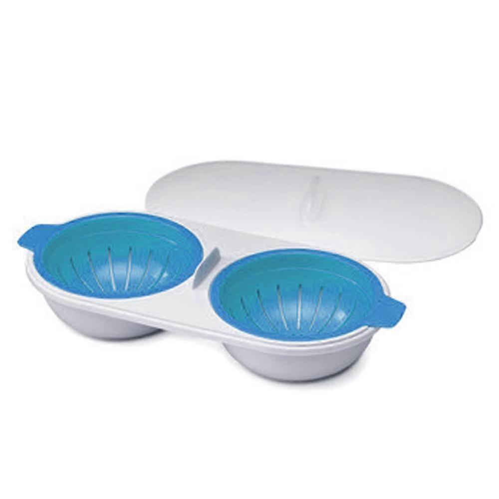 Double Egg Poacher for Microwave,2 Cavity Edible Silicone Drain Egg Boiler Set