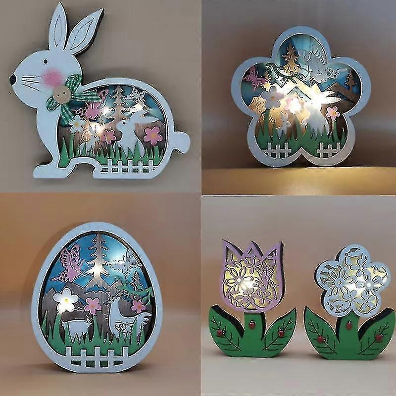 2022 Easter Decoration For Home Wooden Easter Bunny Led Light Easter Craft Easter Bunny Ornament Decor Easter Egg Decor Lamp