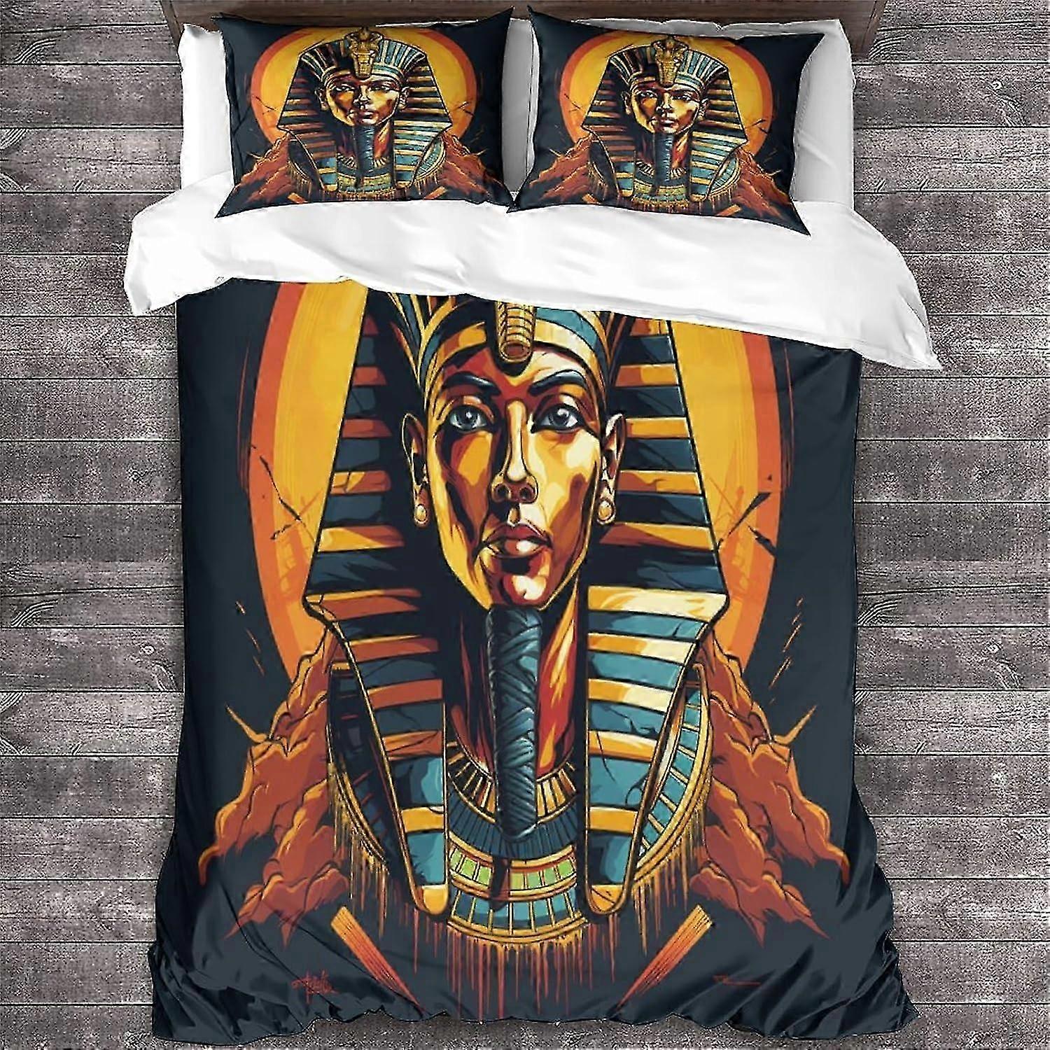 J1398 Lençóis Faraó Egípcio Impressão 3D Conjunto de Capa de Edredão Roupa de Cama Microfibra Macia Artística Conjunto de Capa de Edredom Para Meninas Homens Conjunto de Camas com Zíper Clo