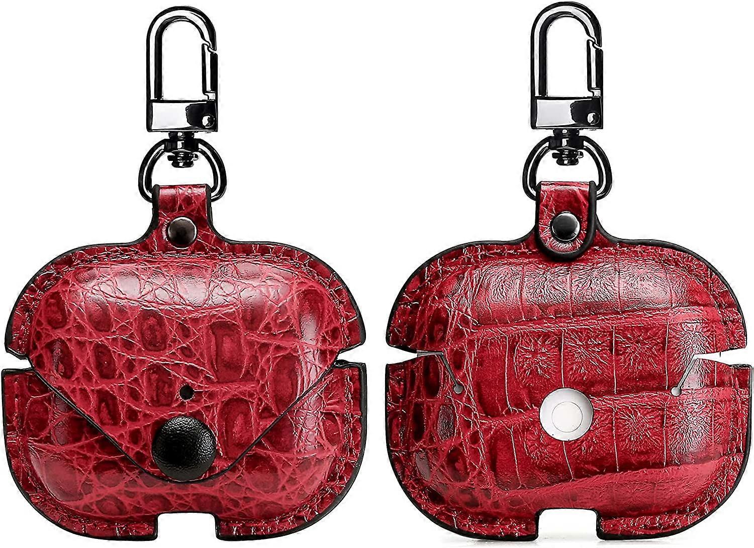 Charging Case Cover for Apple Airpods Pro , PU Leather Case Compatible with Apple Airpods Pro Charging Case - (Cro - Red)