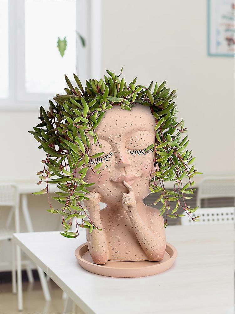 Handmade Resin Face Flower Pot with Unique Drainage Design for Succulents and Plants