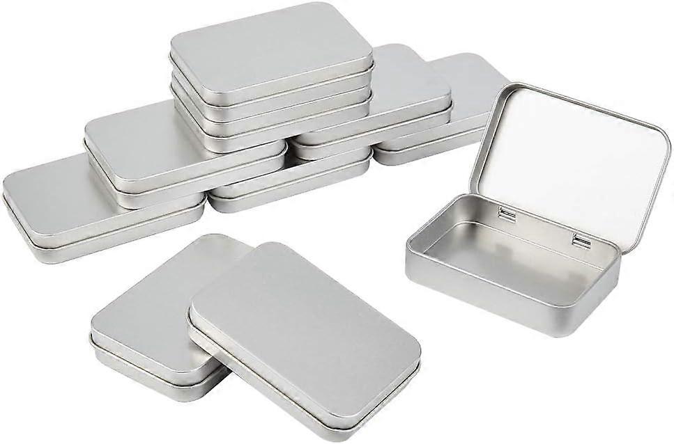 10 pcs Empty Hinged Tins Box Containers, 3.6x2.5x0.7 Inch Metal Rectangular Portable Box Small Storage Kit Home Storage Organizer Mini Box Set for Bea