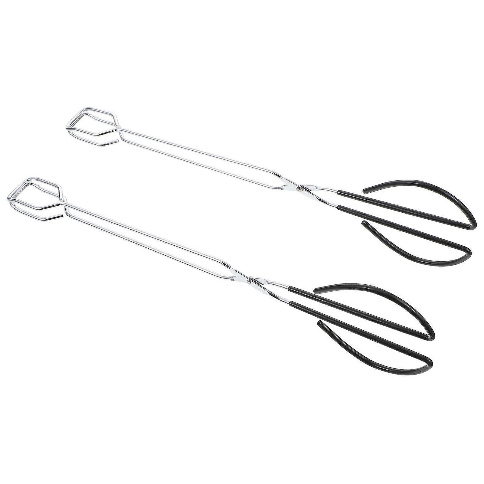 2Pcs Practical Food Clips Household Barbecue Tongs Steak Serving Clamps (Silver)