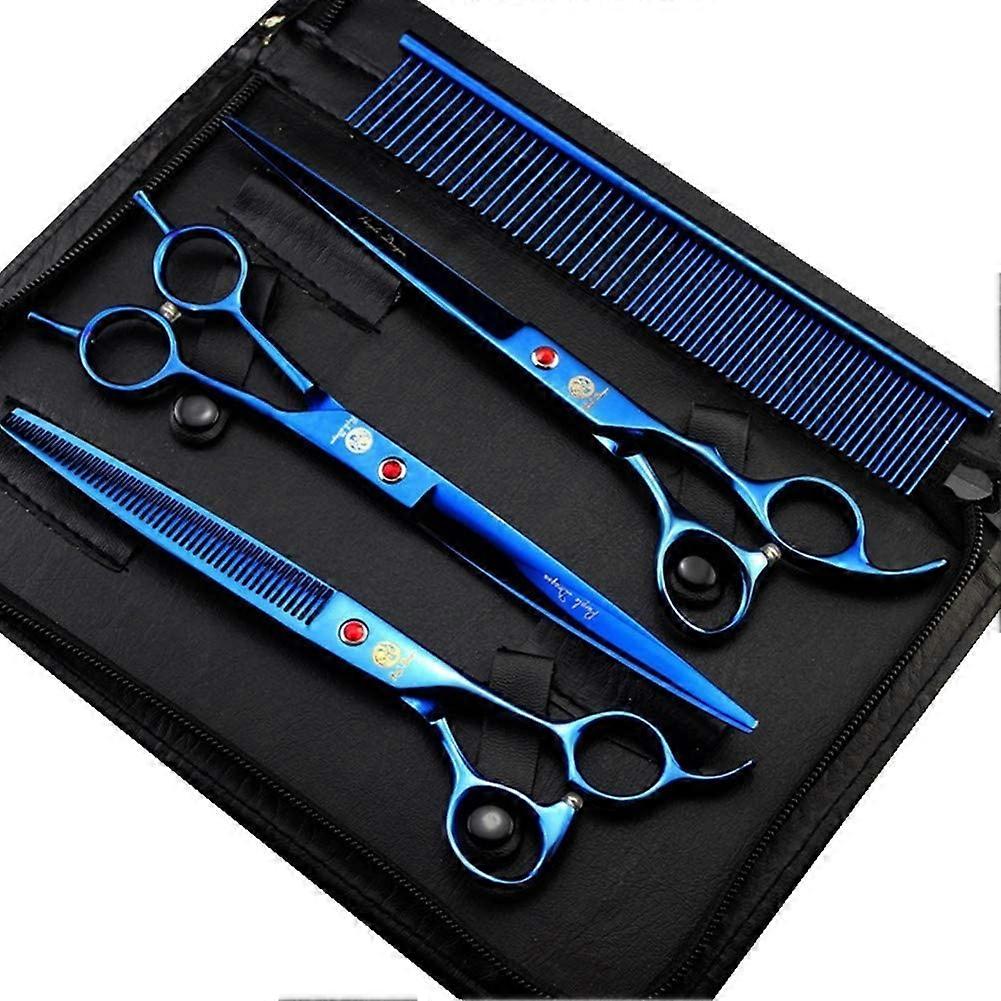 8.0" Titanium Multicolor Professional Pet Grooming Scissors Set,Straight & Thinning & Curved Scissors Shear with Bag for Dog Cat Grooming