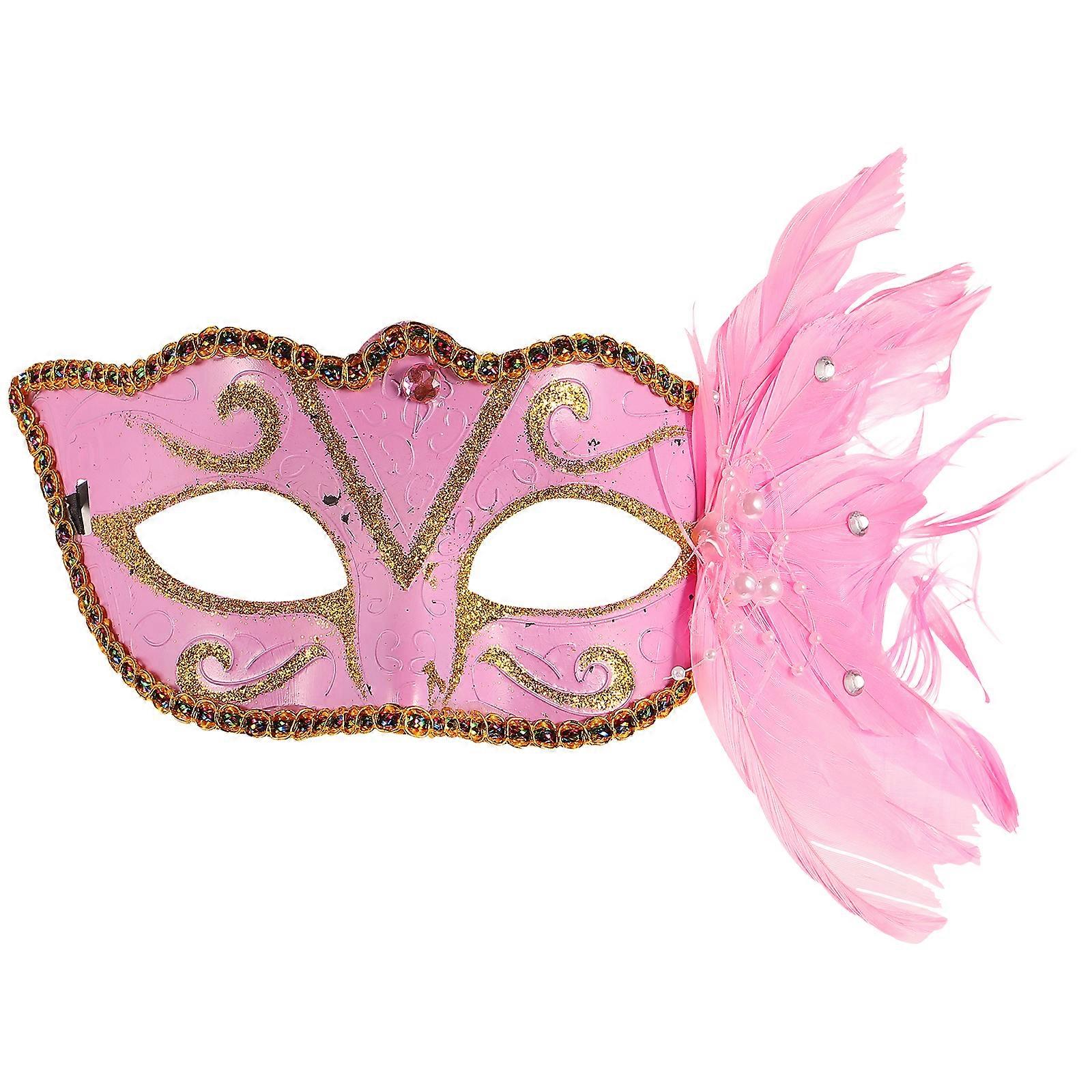 Pink  Half Face Mask Costume Prop Colorful Masquerade Party Mask for Cosply Performance Dancing Party