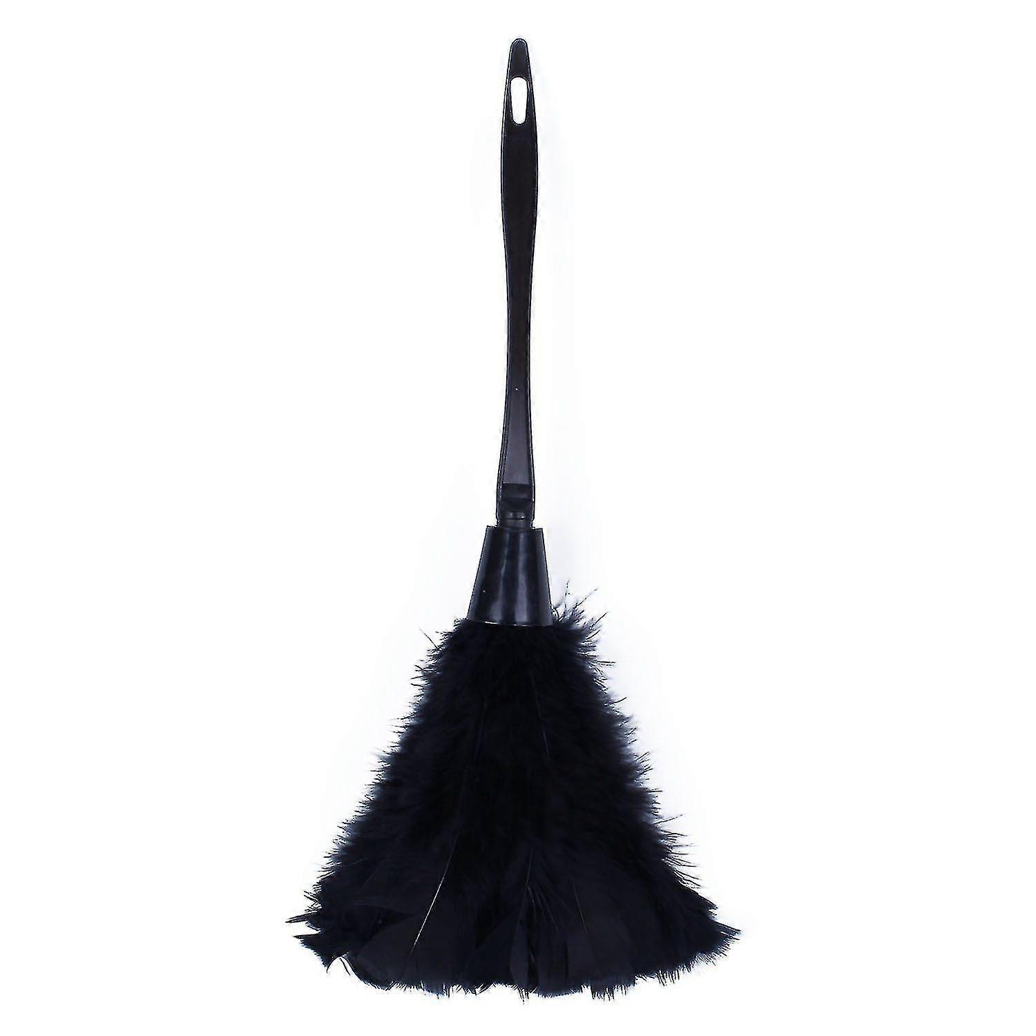 1pc Turkey Feather Duster With Black Plastic Handle Cleaning Tool(black)35cm AS