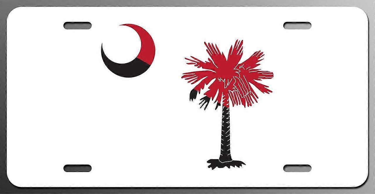 Placa de Licença Vermelha e Preta Palmetto Tree Vanity Metal | Metal impresso UV | 6 polegadas por 12 polegadas | Carro Caminhão RV Trailer Wall Shop Man Cave | 