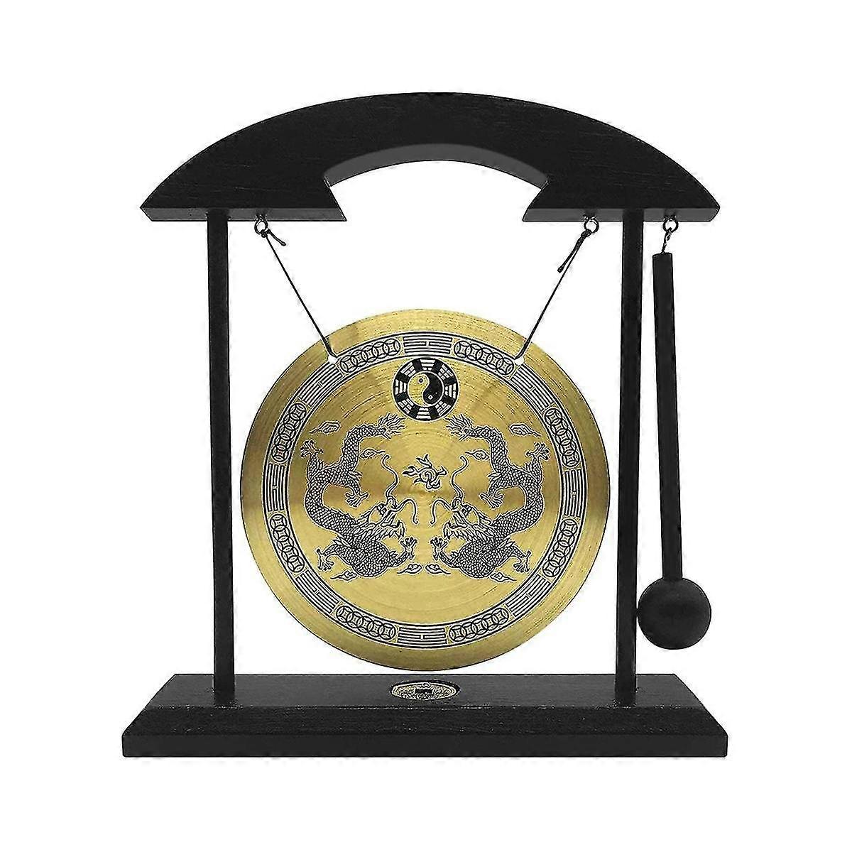Pulpit Gong Feng Shui Mosiężny Gong Ozdoba na pulpit ze stojakiem i młotkiem, delikatny chiński dom D