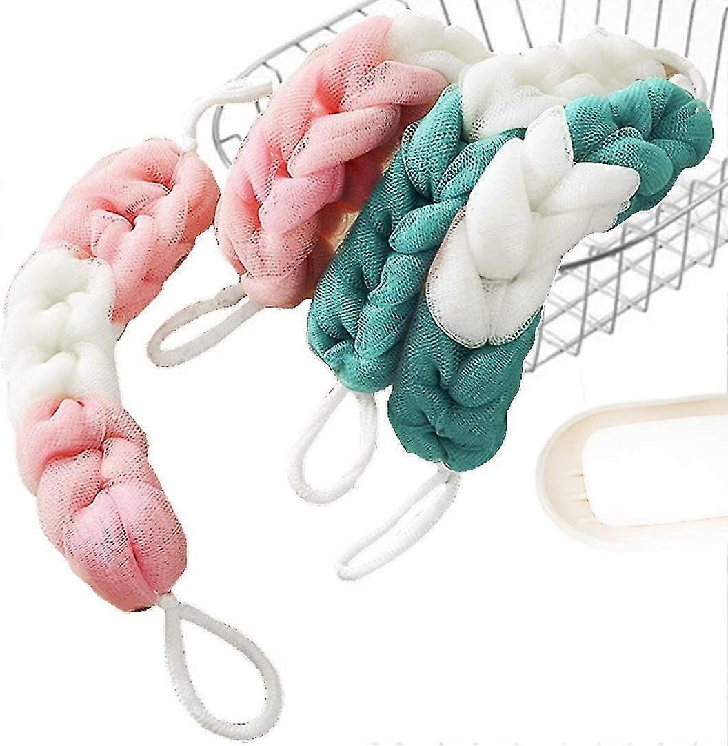 4 حزم طويلة تمتد الظهر الإسفنج مع حبل مقابض الظهر تنقية الجسم الإسفنج للاستحمام، حمام دش شبكة الإسفنج الجسم التنظيف العميق للرجال والنساء