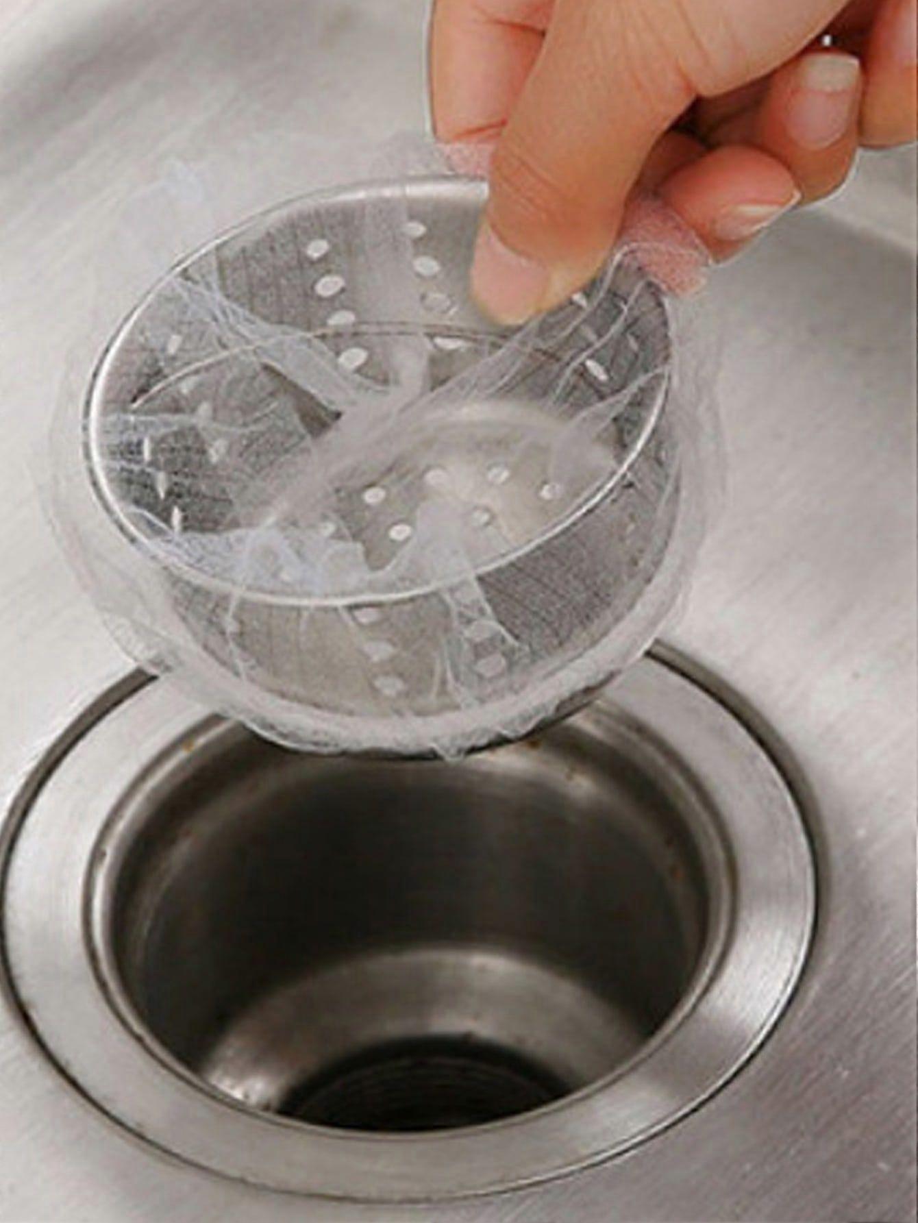 100pcs Disposable Small Mesh Kitchen Sink Strainer, White Elastic Sink Filter Net For Sink Drain
