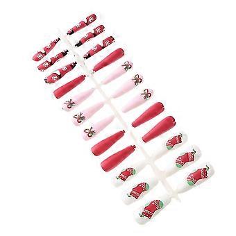 Cálidas uñas navideñas a presión dulces encantadoras uñas postizas reutilizables 34