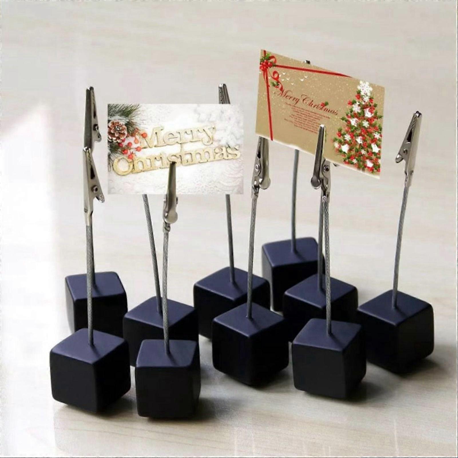 12PCS Card Holder Cube Pine Decorative Table Number Stand Memo Clip Holder for Bedside Decoration Black