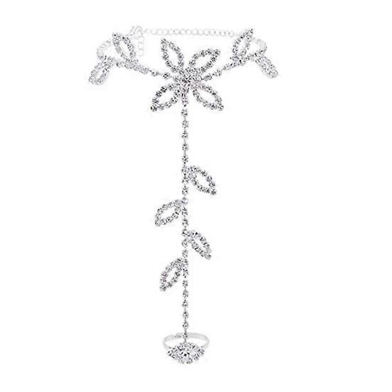 Adjustable Extended Chain Women Anklet Shining Rhinestone Leaves Foot Chain with Toe Ring Foot