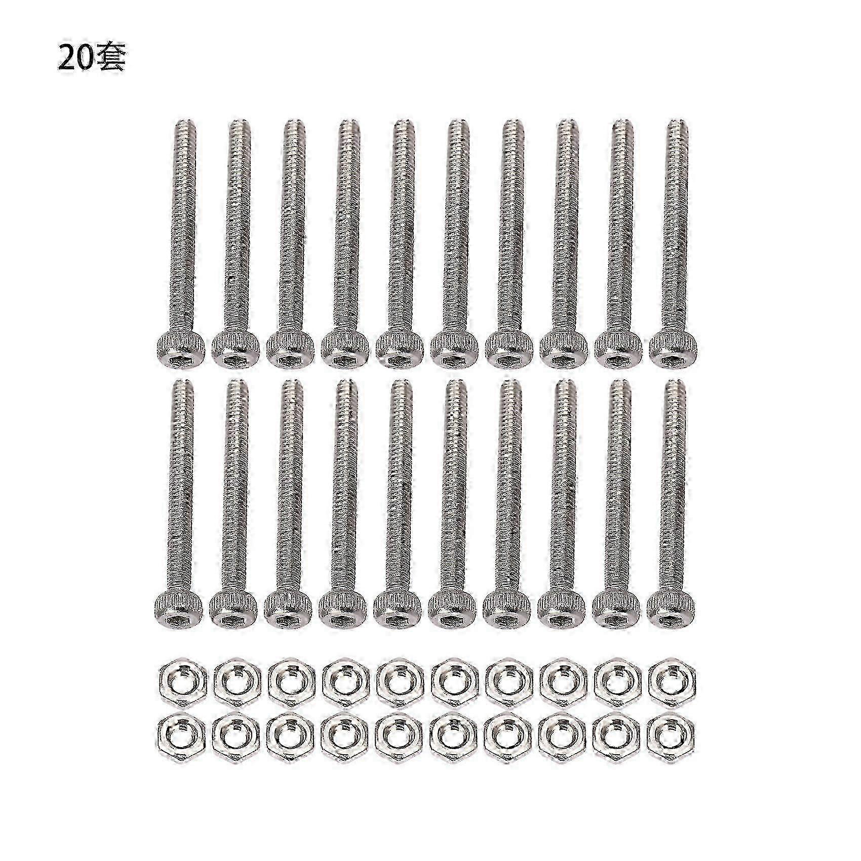 M2 x 20mm Long Hex Socket Knurled Cap Screws Nuts Set 20Pcs